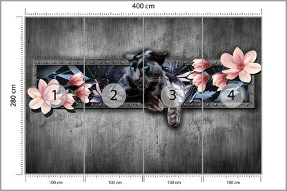 Fototapeta Pantera Z Kwiatami Magnolii 400 × 280 cm – podgląd kadru