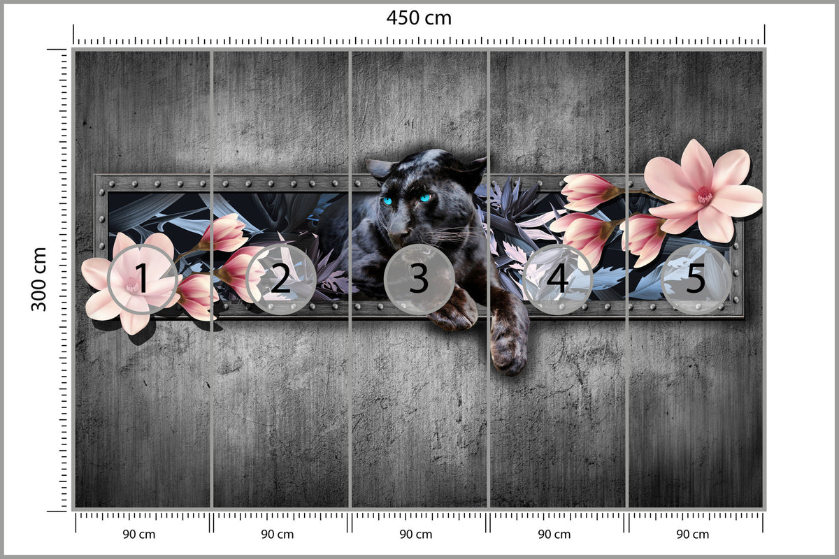 Fototapeta Pantera Z Kwiatami Magnolii 450 × 300 cm – podgląd kadru
