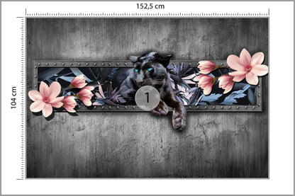 Fototapeta Pantera Z Kwiatami Magnolii 152,5 × 104 cm – podgląd kadru
