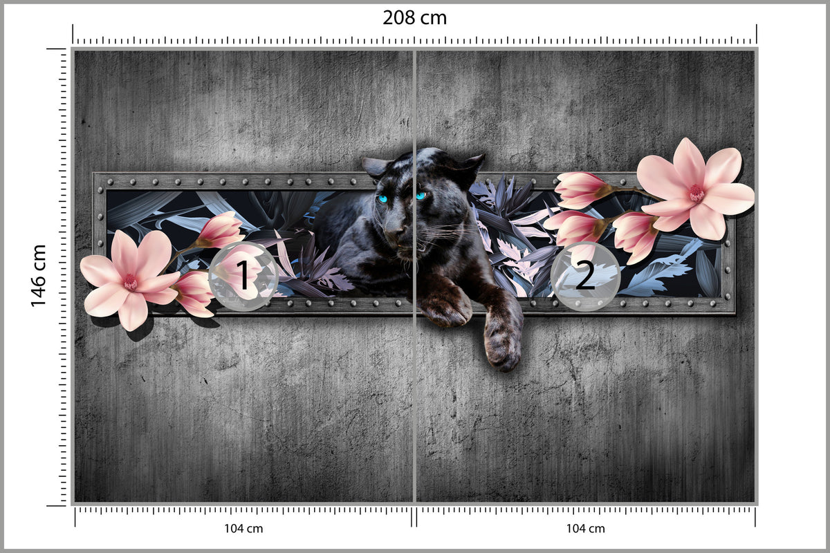 Fototapeta Pantera Z Kwiatami Magnolii 208 × 146 cm – podgląd kadru