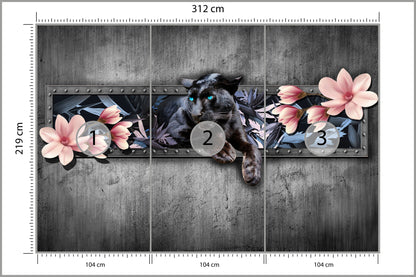 Fototapeta Pantera Z Kwiatami Magnolii 312 × 219 cm – podgląd kadru