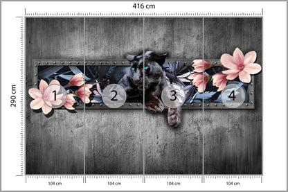 Fototapeta Pantera Z Kwiatami Magnolii 416 × 290 cm – podgląd kadru