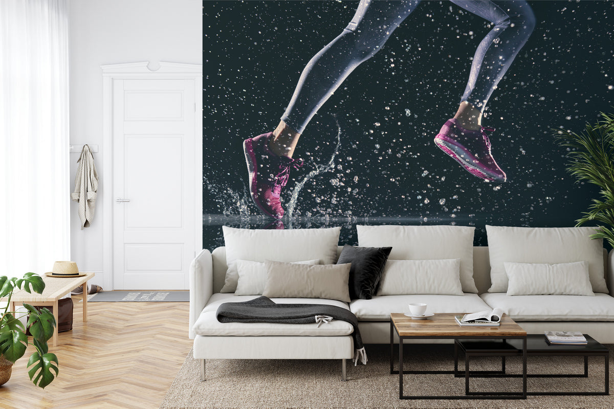 Fototapeta Sprinterka Biegnąca W Deszczu 3D – aranżacja wnętrza