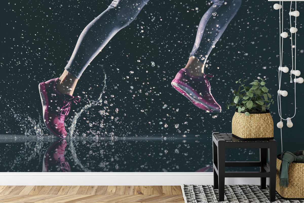 Fototapeta Sprinterka Biegnąca W Deszczu 3D – aranżacja wnętrza