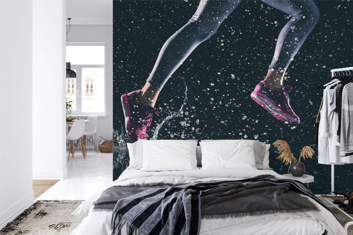 Fototapeta Sprinterka Biegnąca W Deszczu 3D – aranżacja wnętrza