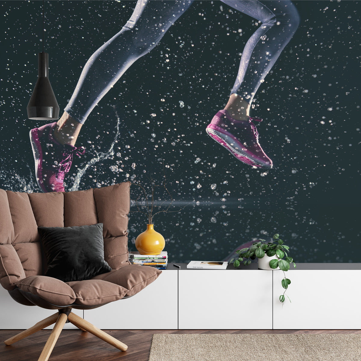 Fototapeta Sprinterka Biegnąca W Deszczu 3D – aranżacja wnętrza