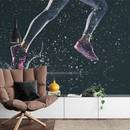 Fototapeta Sprinterka Biegnąca W Deszczu 3D – aranżacja wnętrza