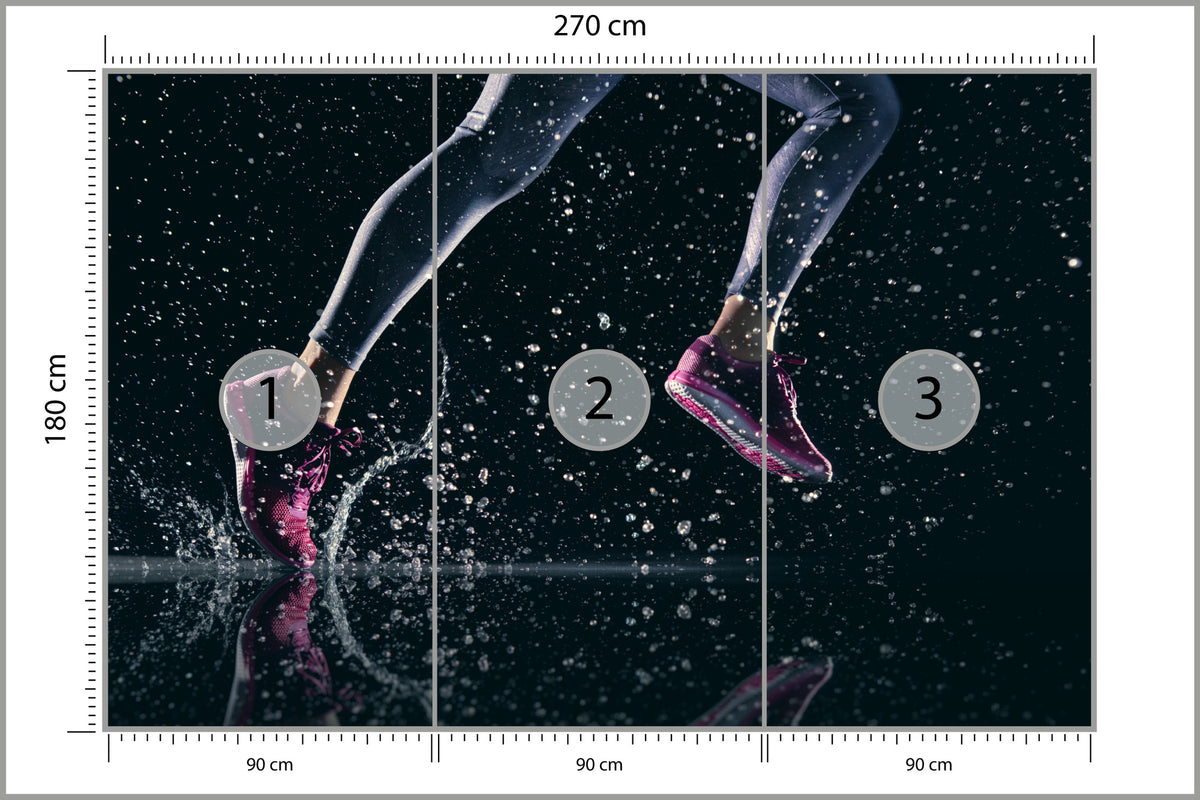 Fototapeta Sprinterka Biegnąca W Deszczu 3D 270 × 180 cm – podgląd kadru