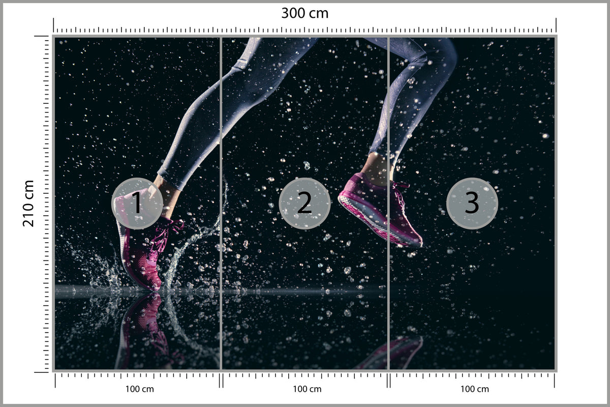 Fototapeta Sprinterka Biegnąca W Deszczu 3D 300 × 210 cm – podgląd kadru
