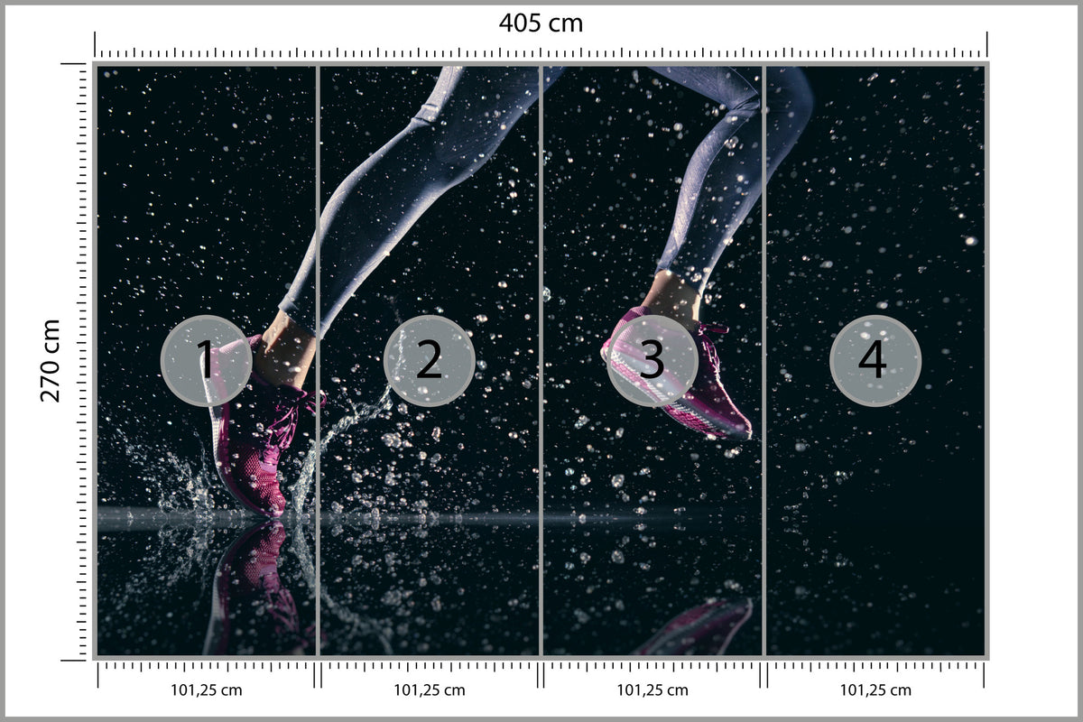 Fototapeta Sprinterka Biegnąca W Deszczu 3D 405 × 270 cm – podgląd kadru