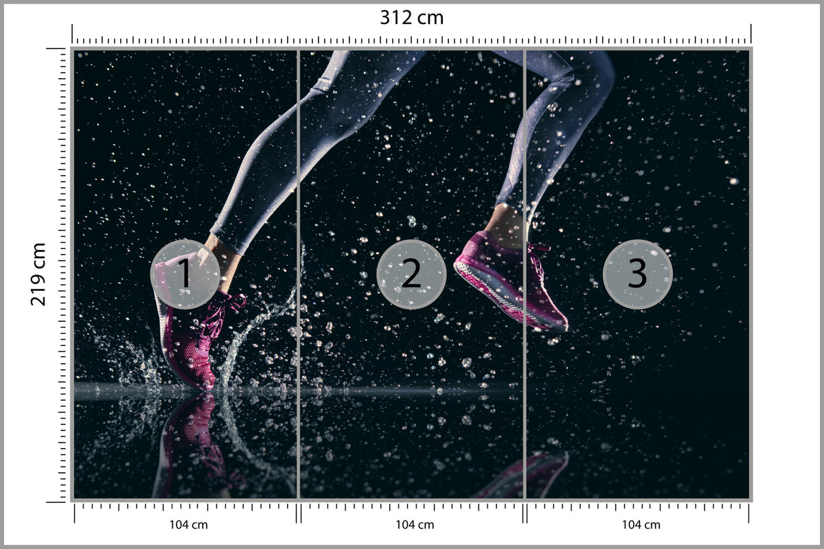 Fototapeta Sprinterka Biegnąca W Deszczu 3D 312 × 219 cm – podgląd kadru