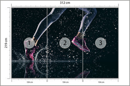 Fototapeta Sprinterka Biegnąca W Deszczu 3D 312 × 219 cm – podgląd kadru