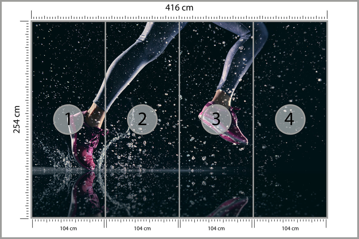 Fototapeta Sprinterka Biegnąca W Deszczu 3D 416 × 254 cm – podgląd kadru