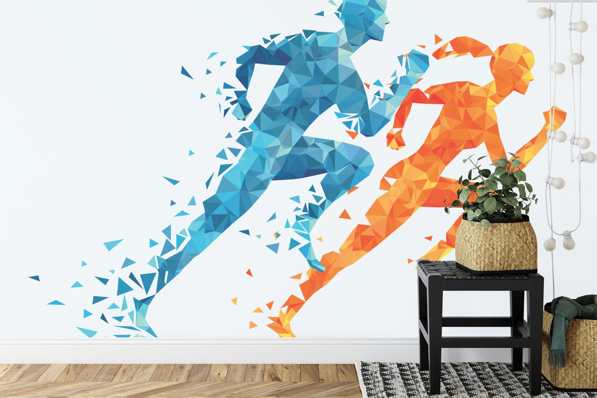 Fototapeta Geometryczni Sportowi Biegacze – aranżacja wnętrza