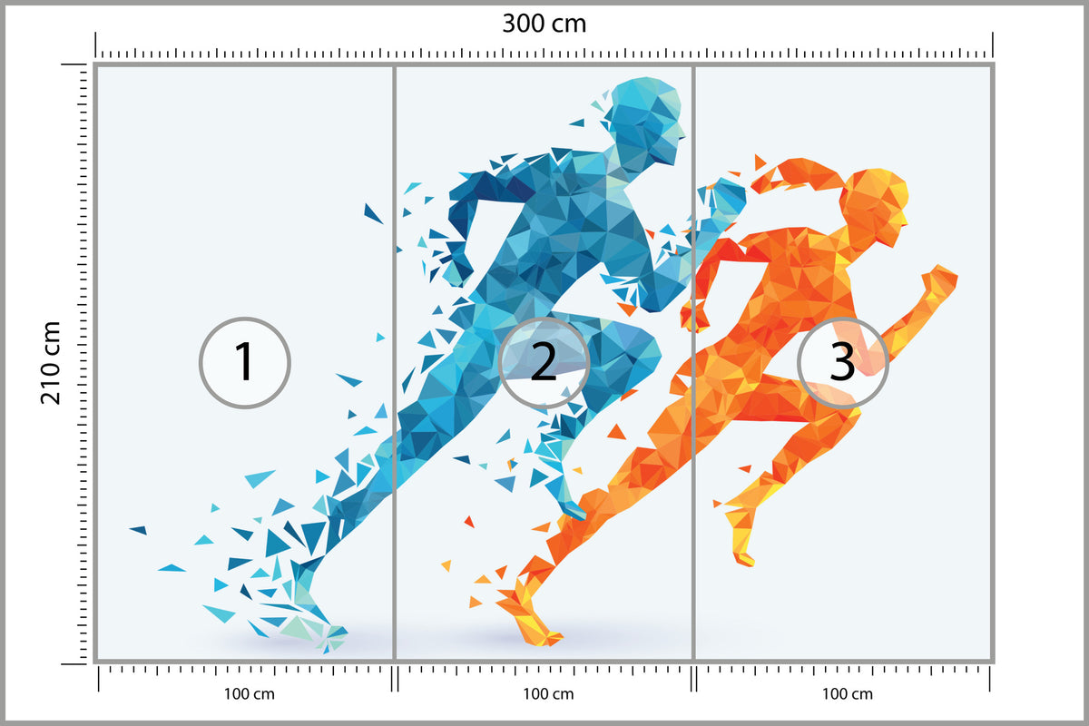 Fototapeta Geometryczni Sportowi Biegacze 300 × 210 cm – podgląd kadru