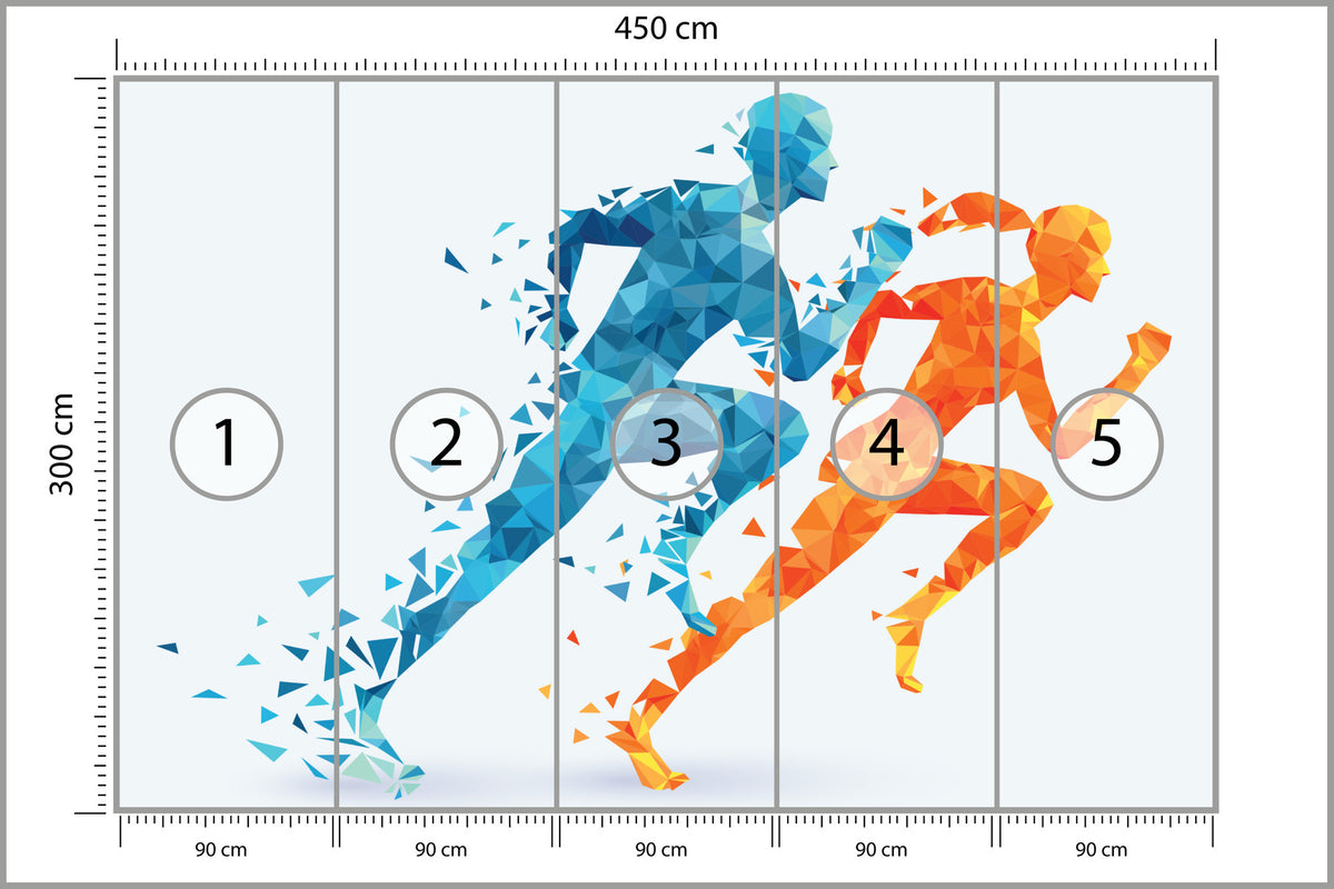 Fototapeta Geometryczni Sportowi Biegacze 450 × 300 cm – podgląd kadru