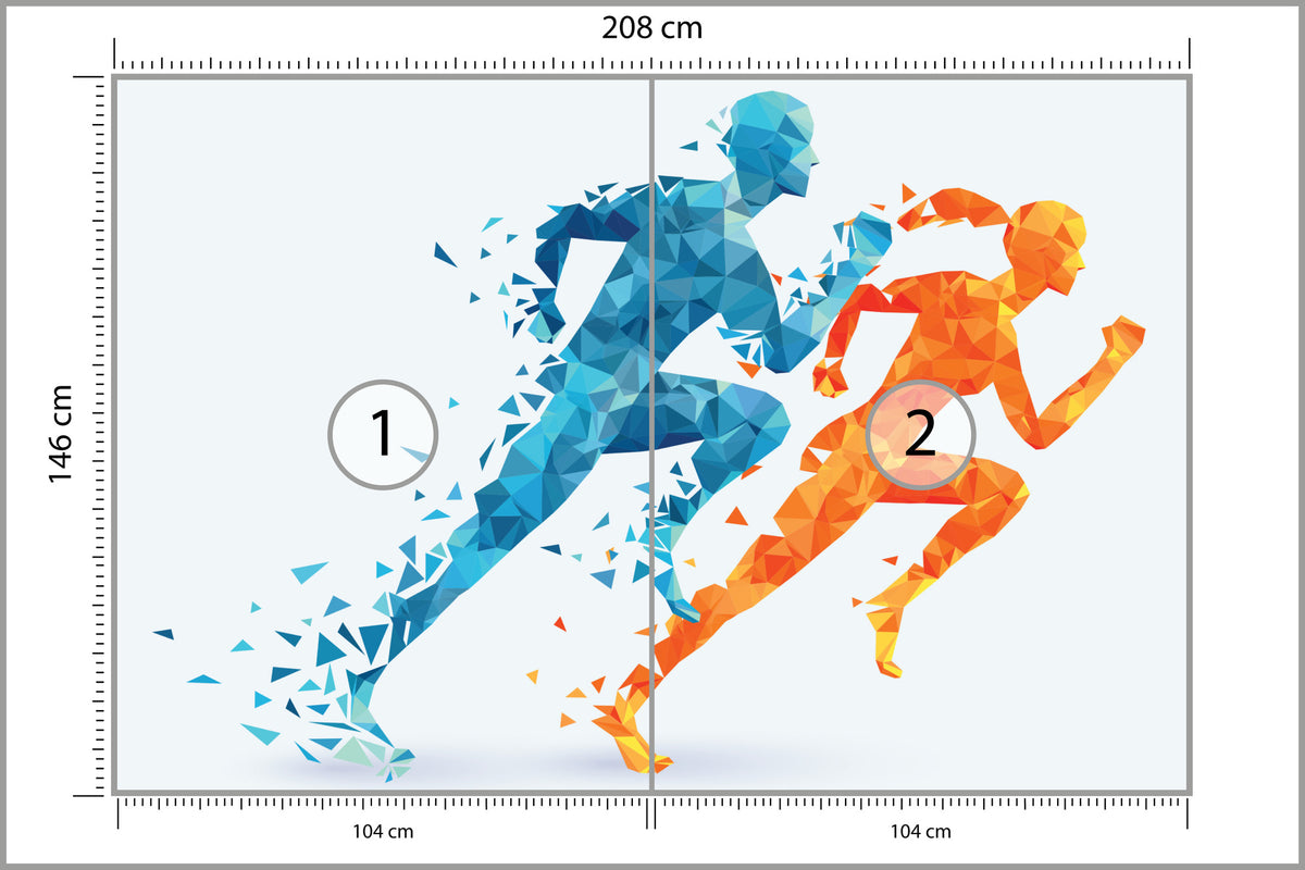 Fototapeta Geometryczni Sportowi Biegacze 208 × 146 cm – podgląd kadru