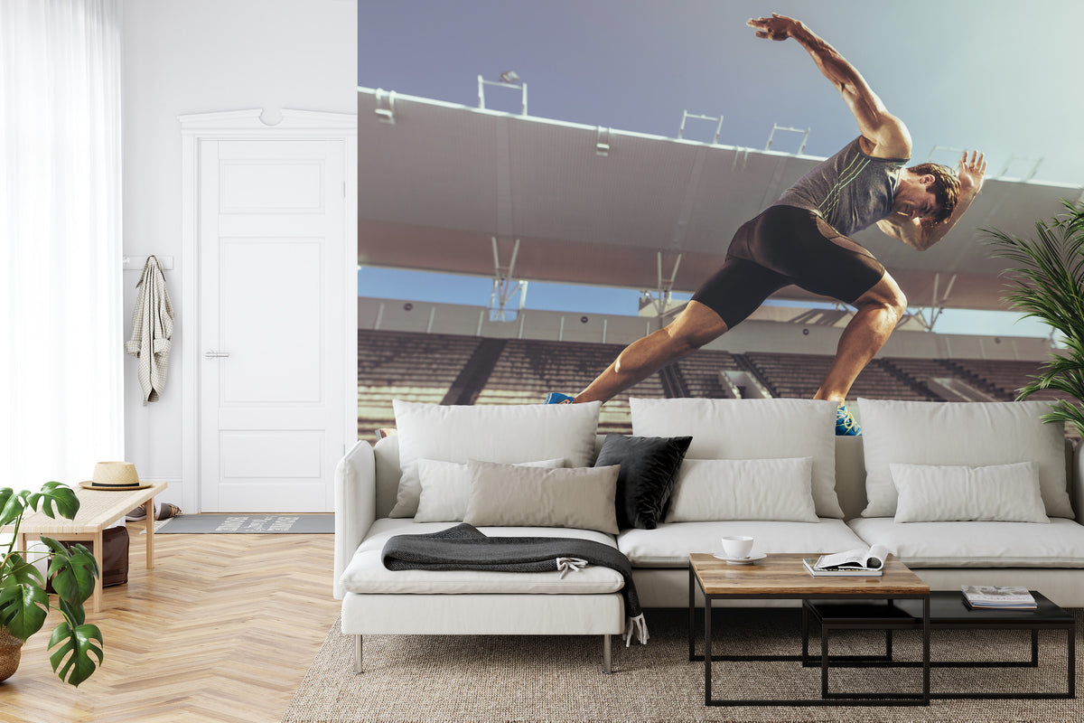 Fototapeta Sprinter Wybiegający Z Bloku Startowego – aranżacja wnętrza