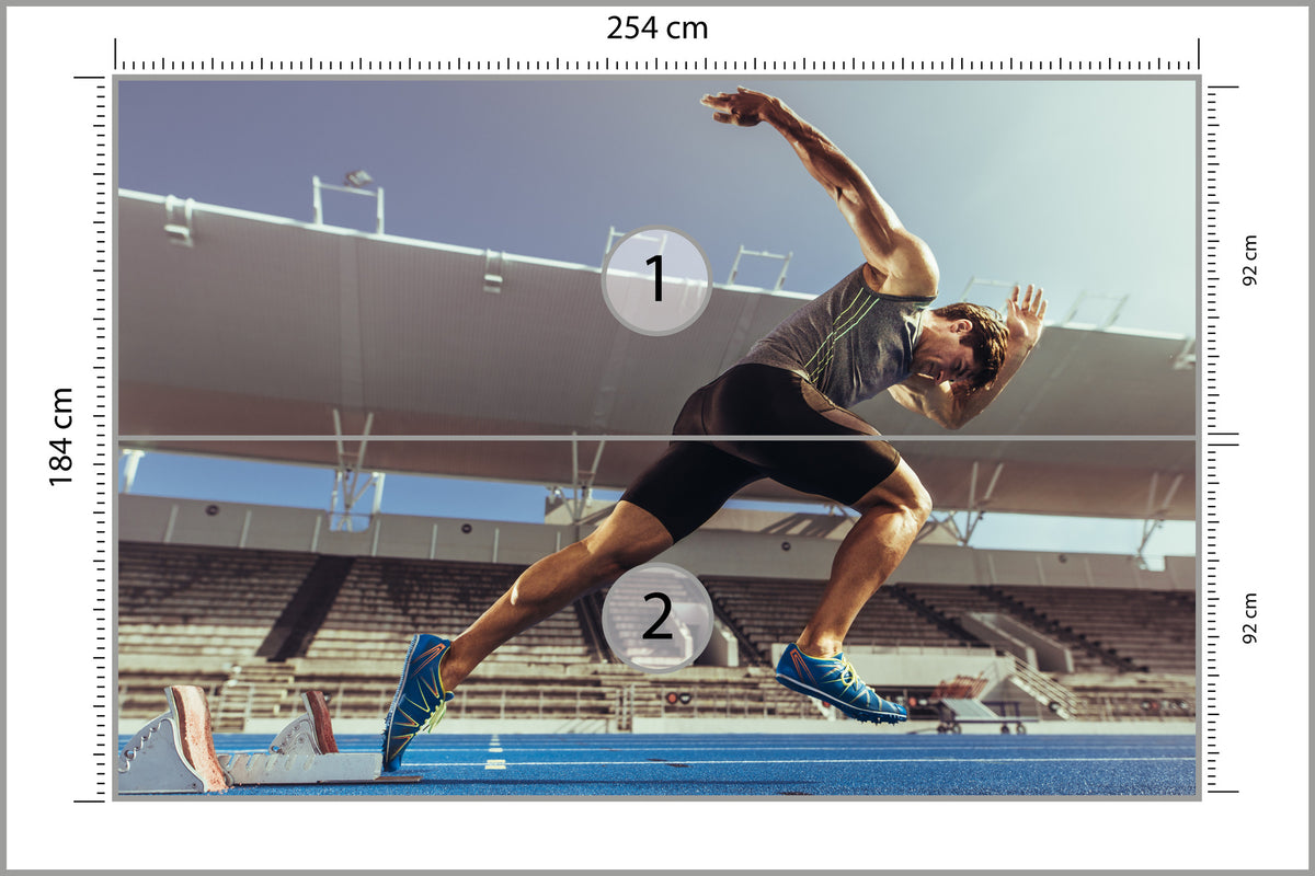 Fototapeta Sprinter Wybiegający Z Bloku Startowego 254 × 184 cm – podgląd kadru