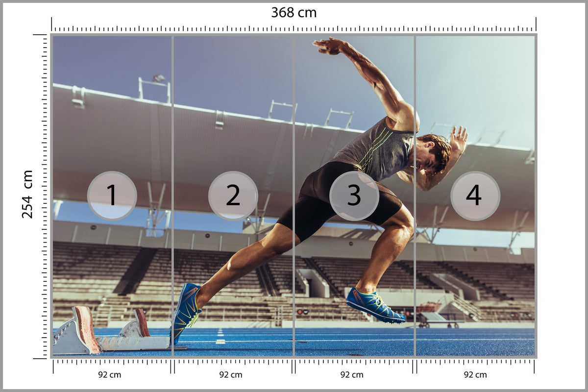 Fototapeta Sprinter Wybiegający Z Bloku Startowego 368 × 254 cm – podgląd kadru