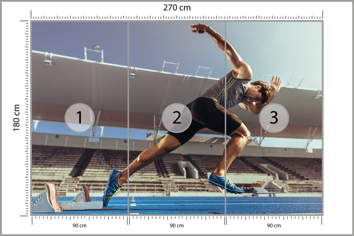 Fototapeta Sprinter Wybiegający Z Bloku Startowego 270 × 180 cm – podgląd kadru