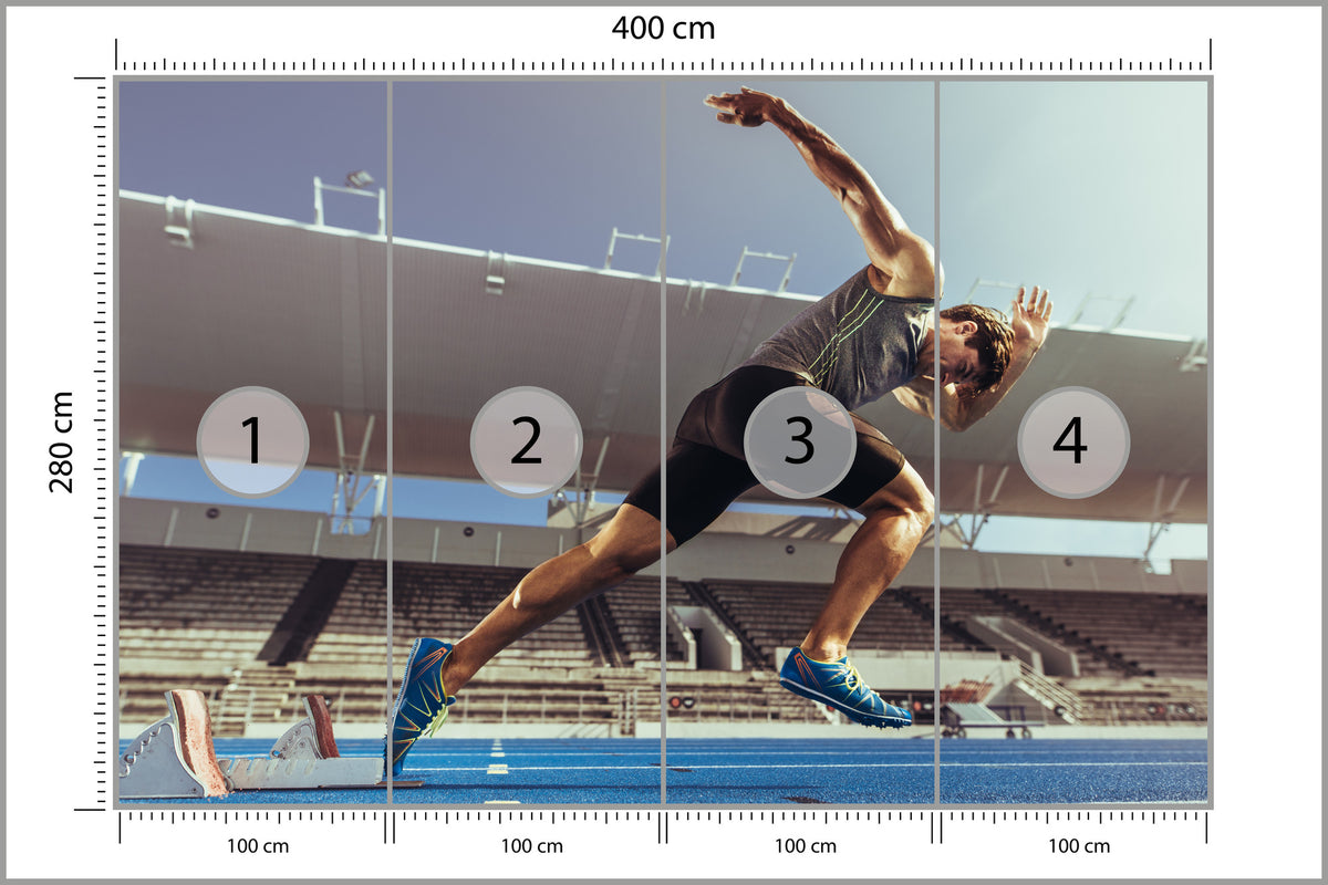 Fototapeta Sprinter Wybiegający Z Bloku Startowego 400 × 280 cm – podgląd kadru