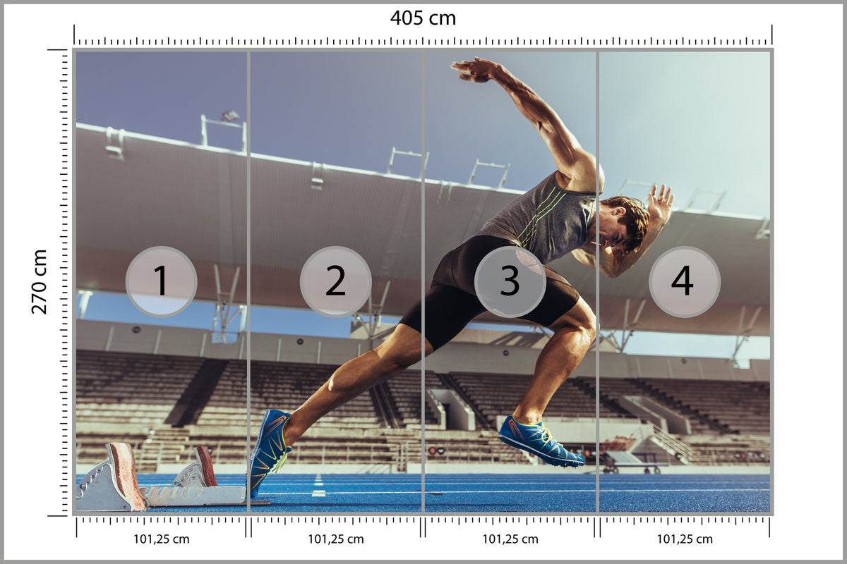 Fototapeta Sprinter Wybiegający Z Bloku Startowego 405 × 270 cm – podgląd kadru
