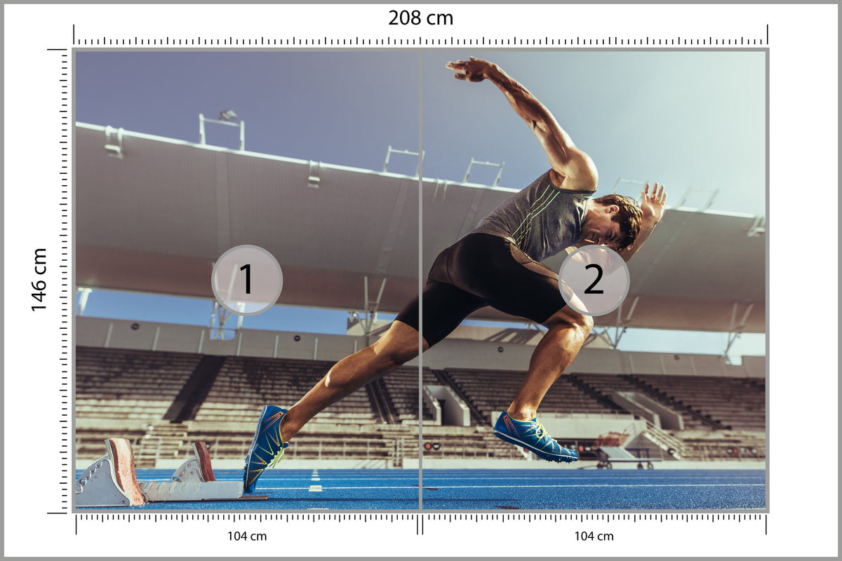 Fototapeta Sprinter Wybiegający Z Bloku Startowego 208 × 146 cm – podgląd kadru