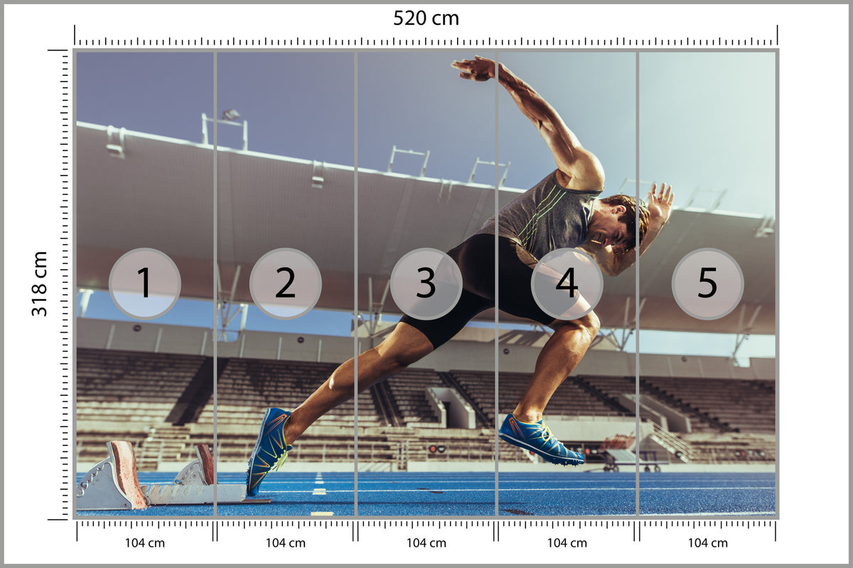 Fototapeta Sprinter Wybiegający Z Bloku Startowego 520 × 318 cm – podgląd kadru