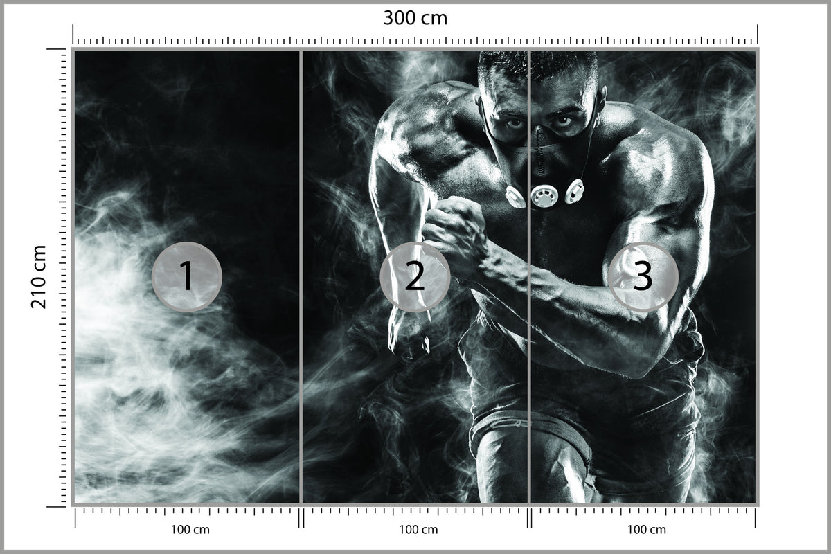Fototapeta Wysportowany Biegnący Mężczyzna W Masce 300 × 210 cm – podgląd kadru
