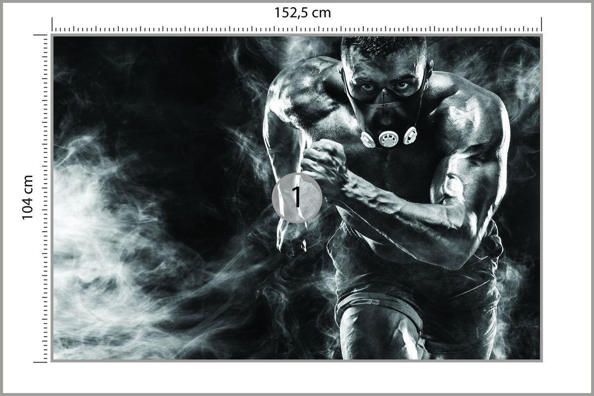 Fototapeta Wysportowany Biegnący Mężczyzna W Masce 152,5 × 104 cm – podgląd kadru