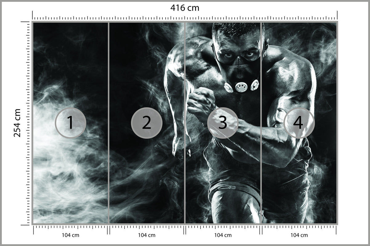 Fototapeta Wysportowany Biegnący Mężczyzna W Masce 416 × 254 cm – podgląd kadru