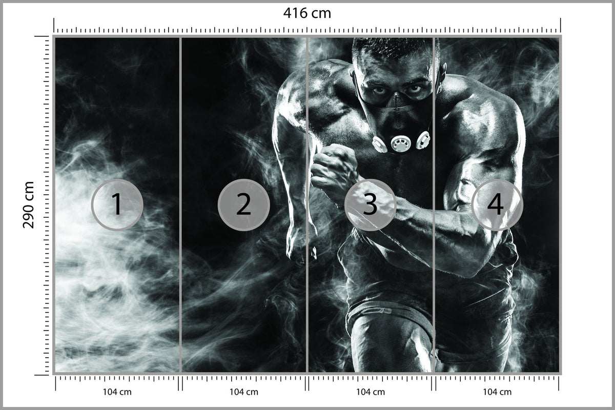 Fototapeta Wysportowany Biegnący Mężczyzna W Masce 416 × 290 cm – podgląd kadru