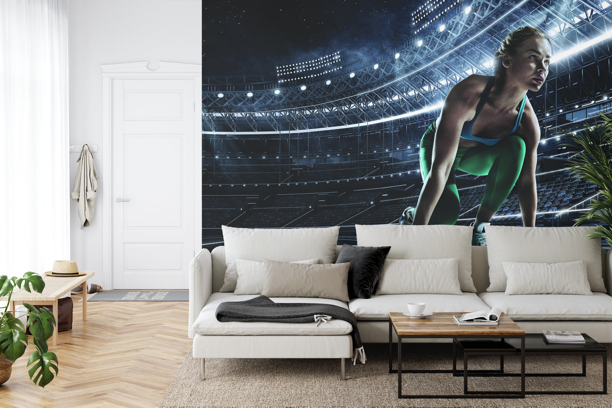 Fototapeta Sprinterka Zaczynająca Bieg Na Starcie 3D – aranżacja wnętrza