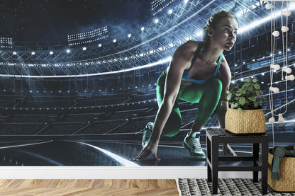 Fototapeta Sprinterka Zaczynająca Bieg Na Starcie 3D – aranżacja wnętrza
