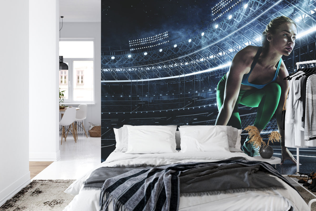 Fototapeta Sprinterka Zaczynająca Bieg Na Starcie 3D – aranżacja wnętrza