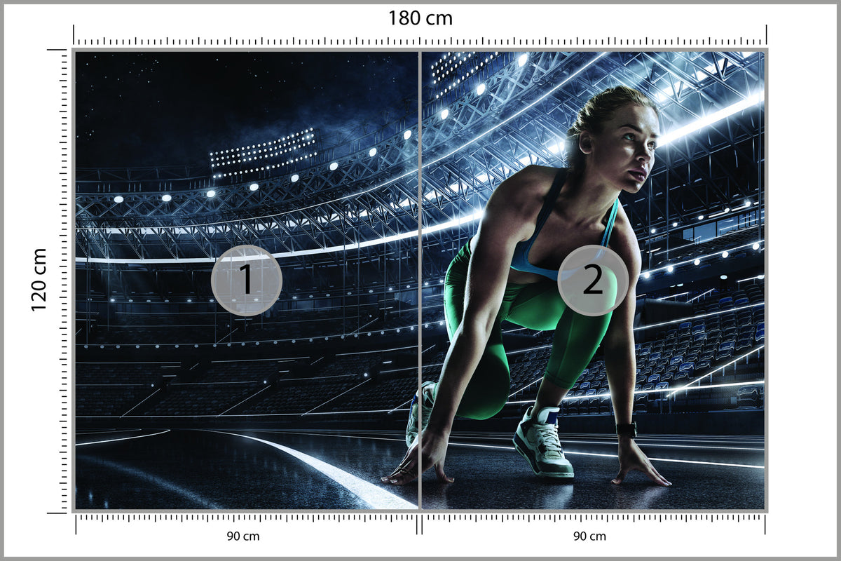 Fototapeta Sprinterka Zaczynająca Bieg Na Starcie 3D 180 × 120 cm – podgląd kadru