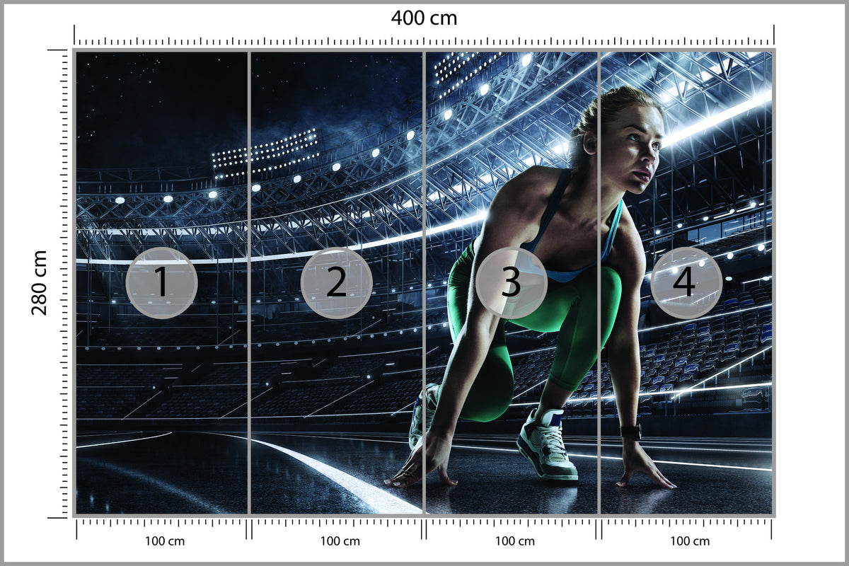 Fototapeta Sprinterka Zaczynająca Bieg Na Starcie 3D 400 × 280 cm – podgląd kadru