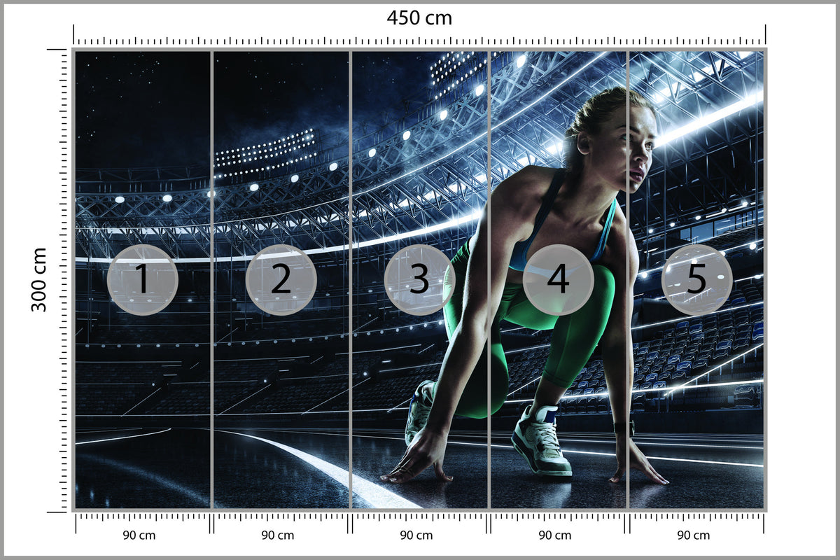 Fototapeta Sprinterka Zaczynająca Bieg Na Starcie 3D 450 × 300 cm – podgląd kadru