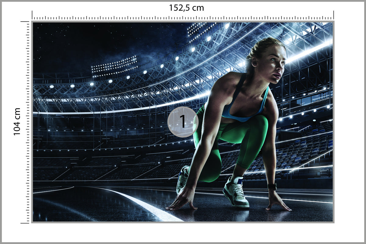 Fototapeta Sprinterka Zaczynająca Bieg Na Starcie 3D 152,5 × 104 cm – podgląd kadru
