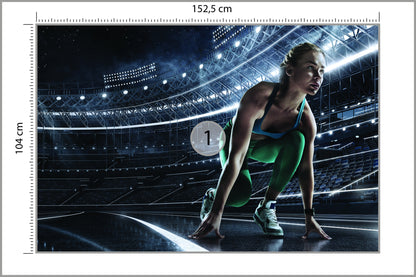 Fototapeta Sprinterka Zaczynająca Bieg Na Starcie 3D 152,5 × 104 cm – podgląd kadru