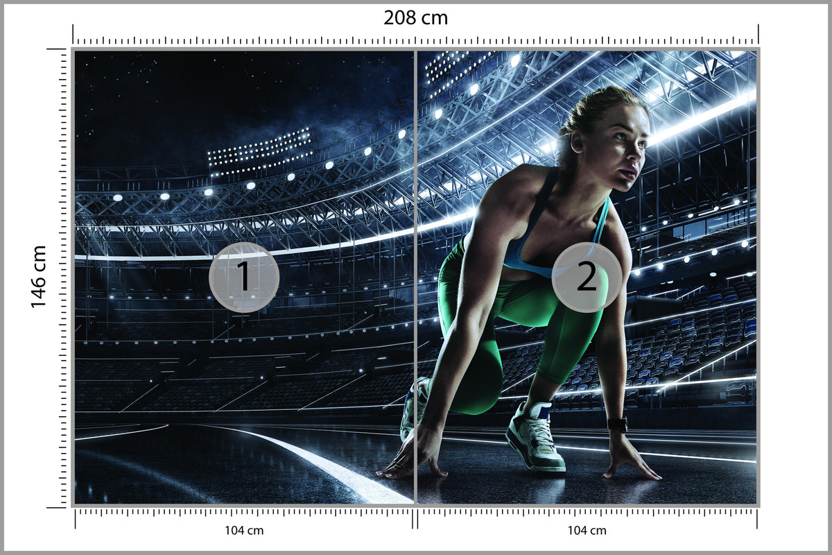 Fototapeta Sprinterka Zaczynająca Bieg Na Starcie 3D 208 × 146 cm – podgląd kadru
