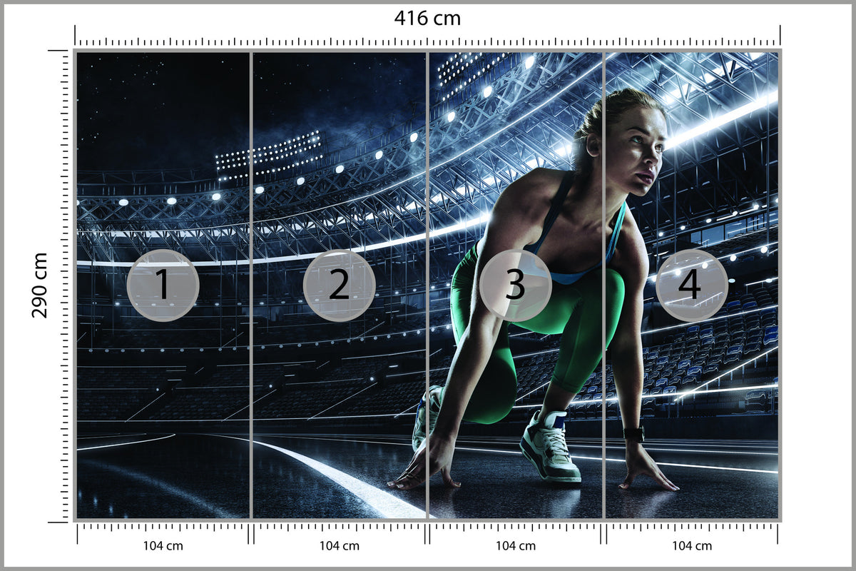Fototapeta Sprinterka Zaczynająca Bieg Na Starcie 3D 416 × 290 cm – podgląd kadru