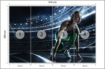 Fototapeta Sprinterka Zaczynająca Bieg Na Starcie 3D 416 × 290 cm – podgląd kadru