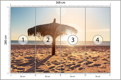 Fototapeta Plaża Zachód Słońca Z Parasolem 368 × 280 cm – podgląd kadru