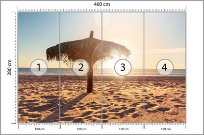 Fototapeta Plaża Zachód Słońca Z Parasolem 400 × 280 cm – podgląd kadru