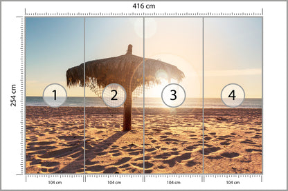 Fototapeta Plaża Zachód Słońca Z Parasolem 416 × 254 cm – podgląd kadru