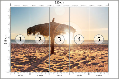 Fototapeta Plaża Zachód Słońca Z Parasolem 520 × 318 cm – podgląd kadru