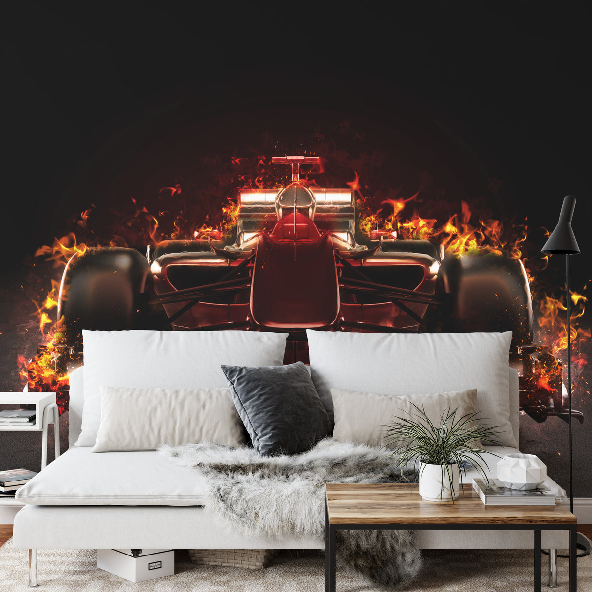 Fototapeta Płonący Bolid F1 – aranżacja wnętrza