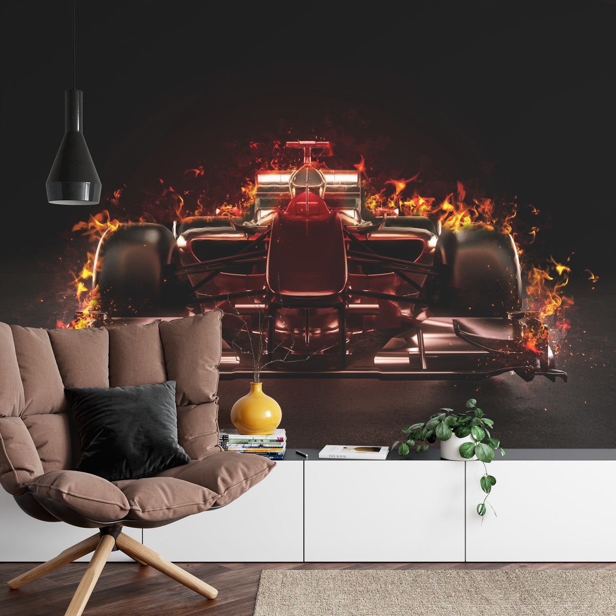 Fototapeta Płonący Bolid F1 – aranżacja wnętrza